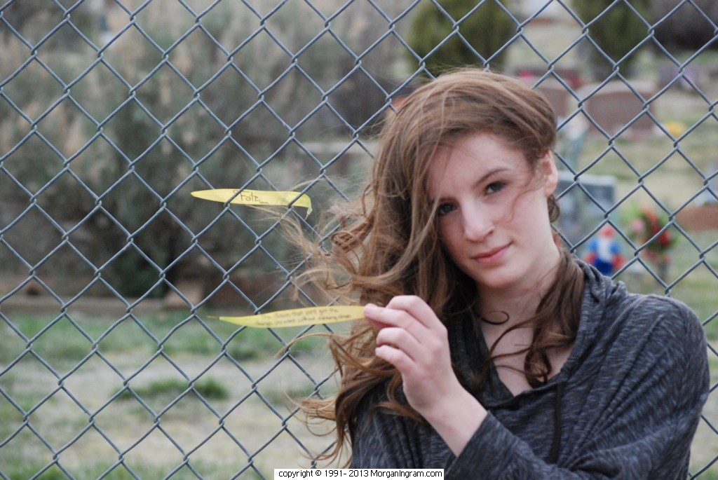 One of the last series of pictures that Morgan took of herself was this picture. This is Morgan holding some ribbon on which she wrote, “Fate, the illusion that you get the things you want without working for them”